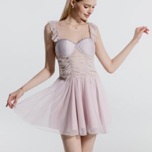 Soft and delicate mesh with padded bra, pleated, figure-hugging,
